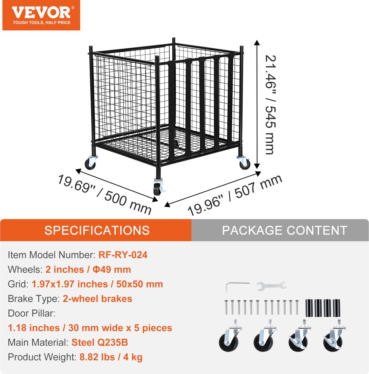 VEVOR Ball Cart Rolling Cart 507 x 500 x 545 mm