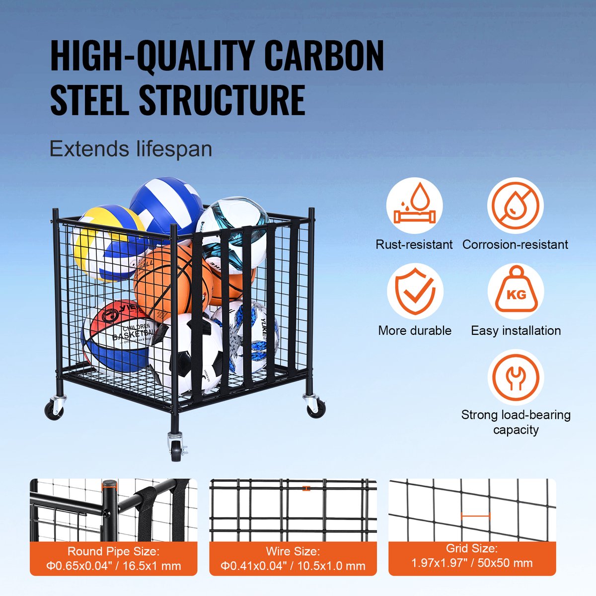 VEVOR Ball Cart Rolling Cart 507 x 500 x 545 mm